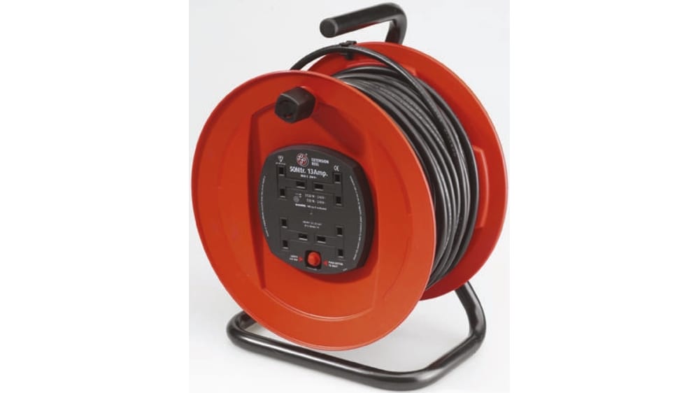 50m Extension Reel Type G - British,4 Socket No,Unwound Current Rating  13A,240 V