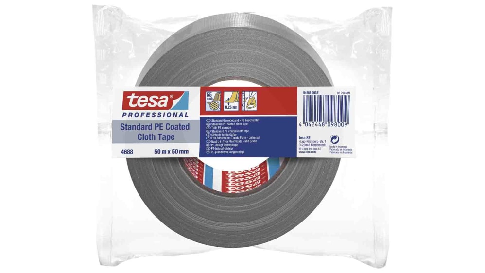 Tesa 4615 Duct Tape, 50m x 50mm, Silver, PE Coated Finish