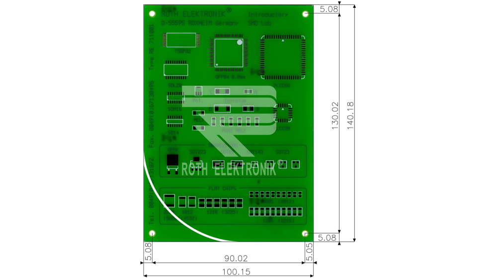 RE711001-LF, Carte d'expérimentation CMS, Simple face, 100 x 140 x 1.5mm,  35μm, FR4 and 1.5mm Board, pour 57
