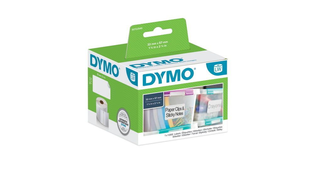 Dymo White Black Print Label Roll, 57mm Width, 32mm Height, 1000Per Roll Qty