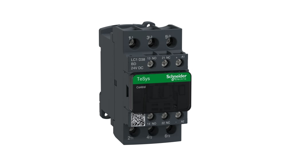 Schneider Electric LC1D Series Contactor, 24 V dc Coil, 3-Pole, 38 A, 18.5  kW, 3NO, 690 V ac