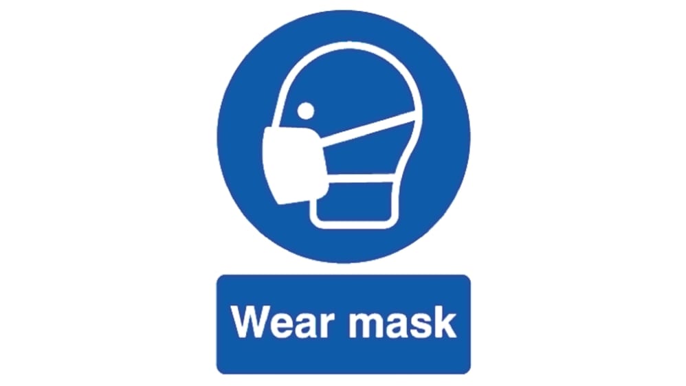 RS PRO Stift PP-plast Maske Påbudsskilt, Engelsk Wear Mask-tekst | RS