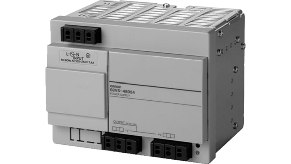 Omron DINレール取付け用スイッチング電源, S8VS-48024, 出力：20A, 定格：480W 入力電圧：ac 出力電圧：dc 24V  dc/ RS