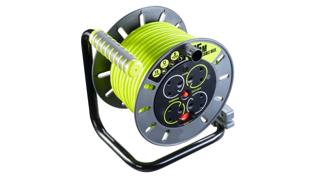 RS PRO 25 m 4 Socket Type G - British Cable Reel Cable Reel, 240V | RS