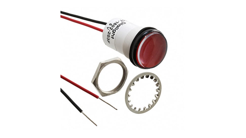 Dialight Red Panel Mount Indicator 5V dc 17.5mm Mounting Hole Size Lead Wires Termination