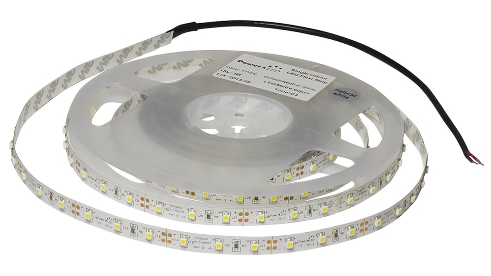 PowerLED 12V White LED Strip Light, 6000 → 7000K Colour Temp, 5m Length