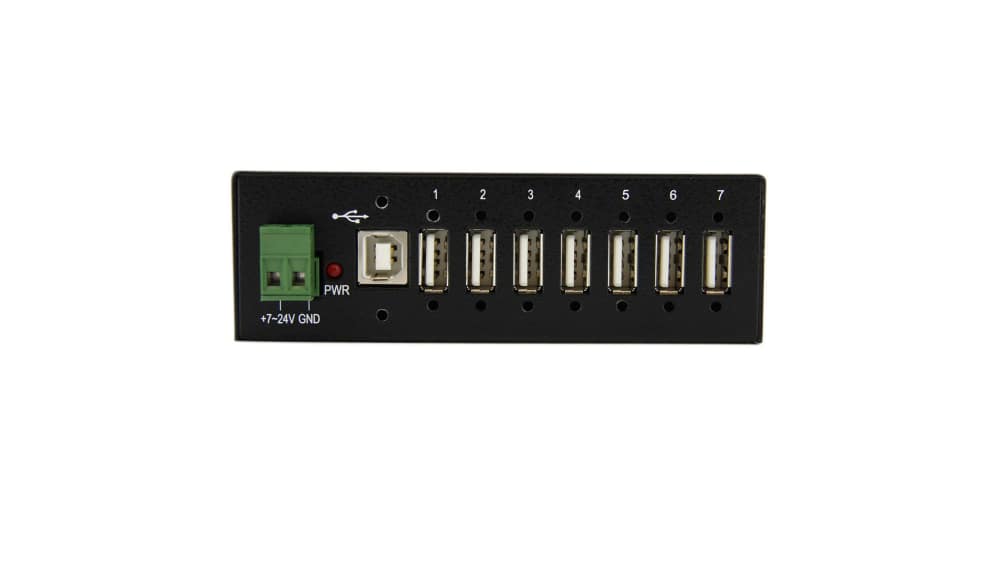 7-Port USB 3.0 Hub met Power Adapter - Metalen Industriële USB-A Hub met ESD & 350W Overspanningsbeveiliging - Din Rail/Wand/Bureau Monteerbaar - High Speed USB 3.2 Gen 1 (5Gbps) Hub