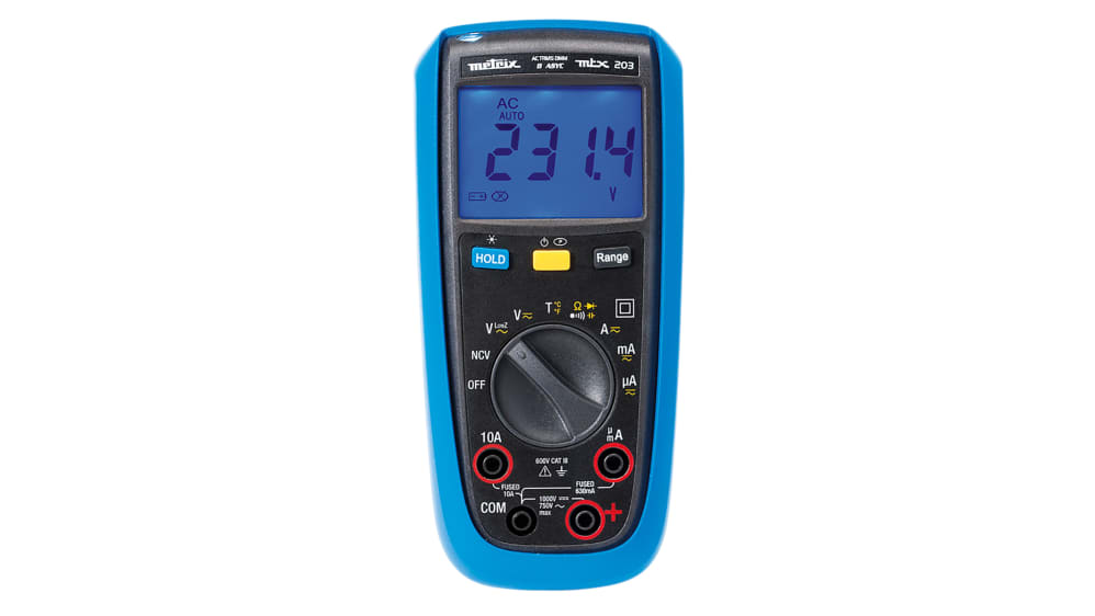 Metrix MTX203 Handheld Digital Multimeter, True RMS, 10A ac Max, 10A dc  Max, 750V ac Max - RS Calibrated