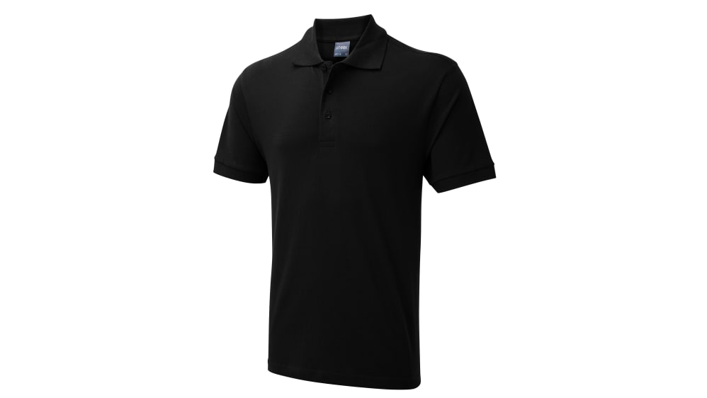 UC114BLK-XS Uneek UC114 Black 100% Cotton Polo Shirt, UK- XS