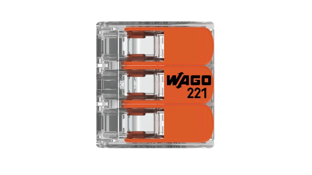 WAGO® 3 Conductor 6mm² Lever Connecting Terminal 221-613 (Pack of 30) Orange