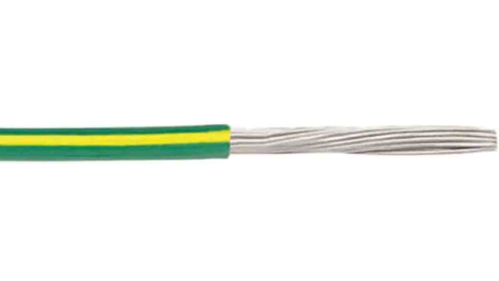 RS PRO Green/Yellow 2.1 mm² Hook Up Wire, 14 AWG, 1C, 30.5m, MPPE Insulation