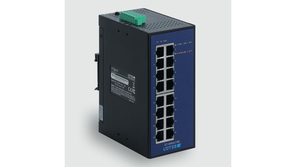 772017, Switch Ethernet non manageable F Lutze Ltd 16 Ports RJ45,  1000Mbit/s, montage Rail DIN 12 → 48V c.c.