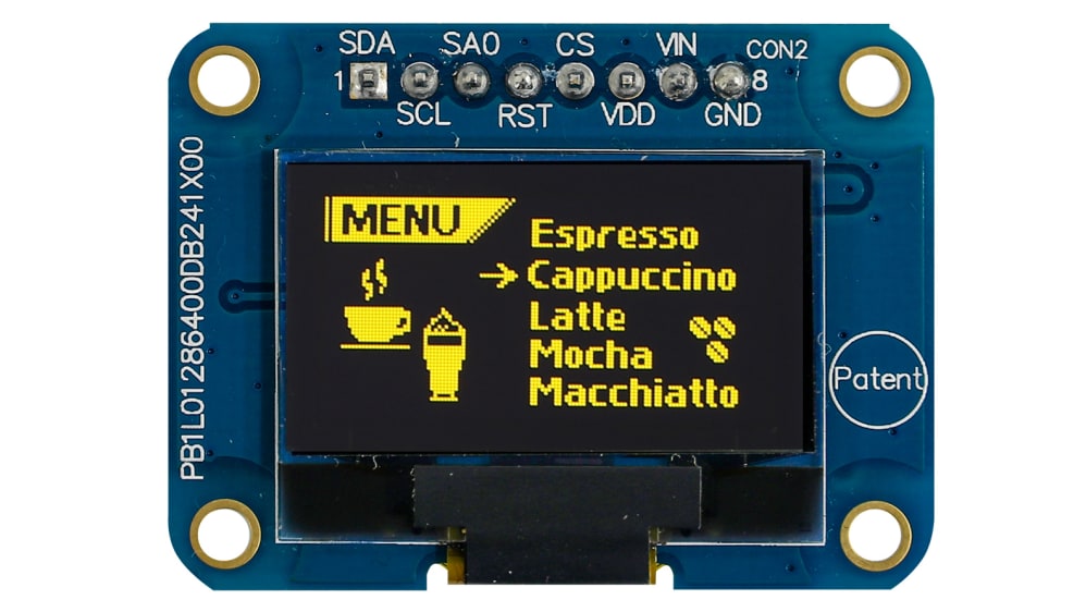 MCOT128064B1V-YM Écran OLED Graphique 128x64 Pixels – Affichage Jaune Sur Noir, Interface I2C/SPI/Parallèle, Idéal Projets Électroniques