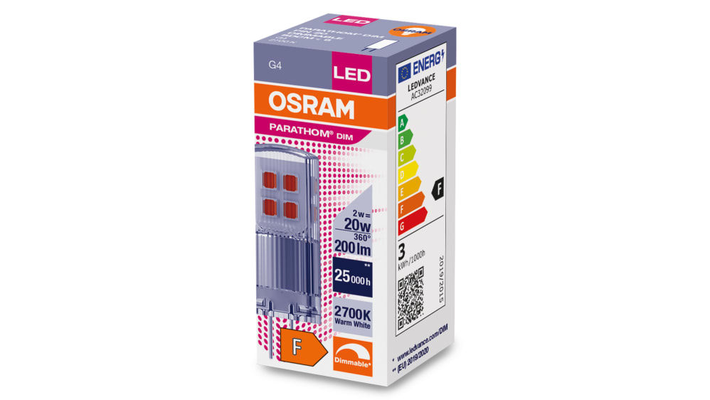 4058075622388 | Osram PARATHOM LED PIN G4 LED GLS Bulb 2 W(20W), 2700K, Warm White, Capsule | RS