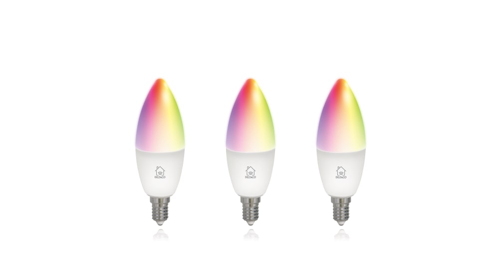 Lampadina smart Deltaco con base E14, 240 V, 5 W, col. Bianco freddo, RGB,  Bianco caldo