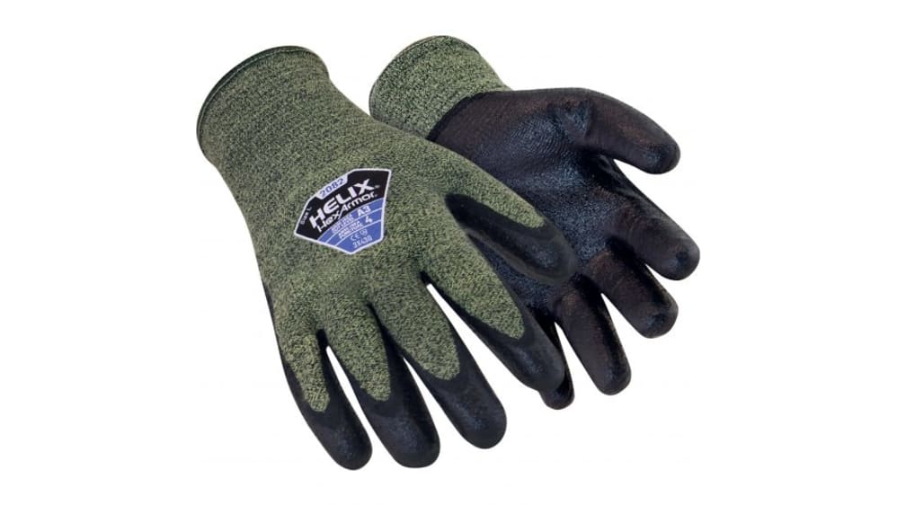 Hexarmor Green Aramid, Wool Cut Resistant, Flame Resistant Work Gloves,  Size 10, Neoprene Coating
