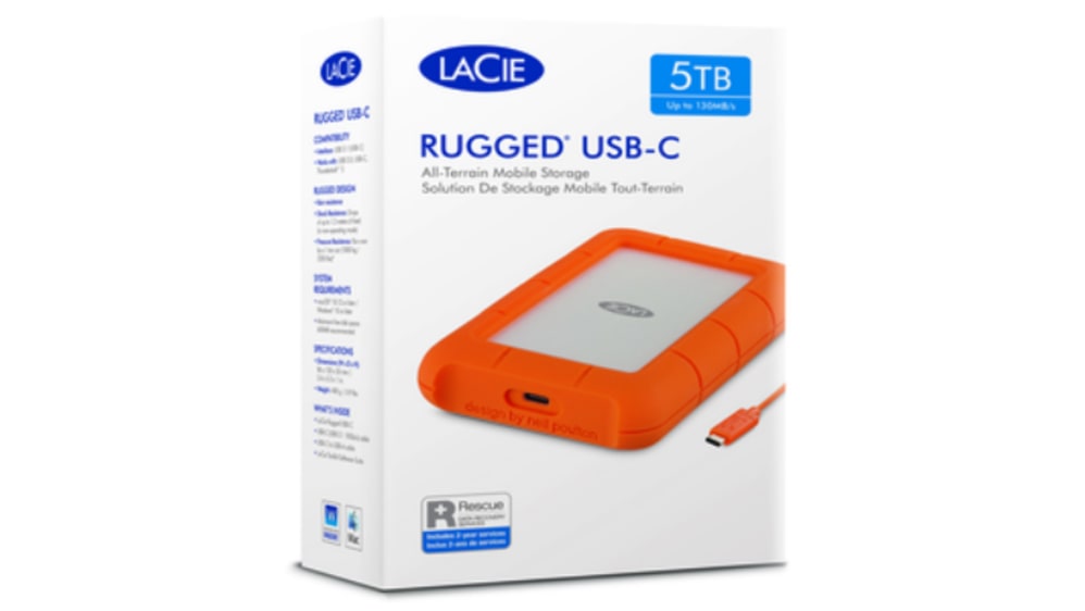 STFR1000800, Disque dur portable Externe 1 To Installation externe USB 3.2  LACIE RUGGED USB-C