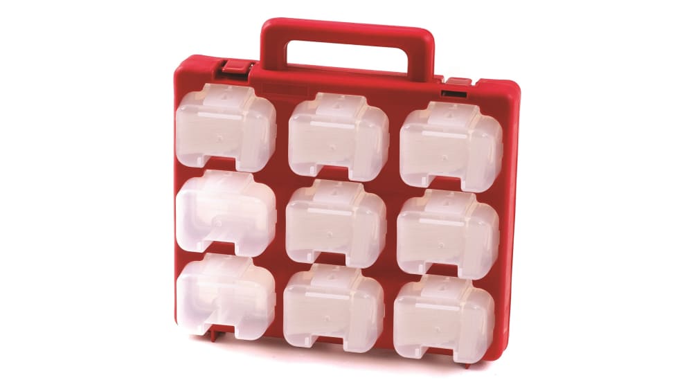 RS PRO 18 Cell Red, White Plastic Compartment Box, 330mm x 330mm x 130mm