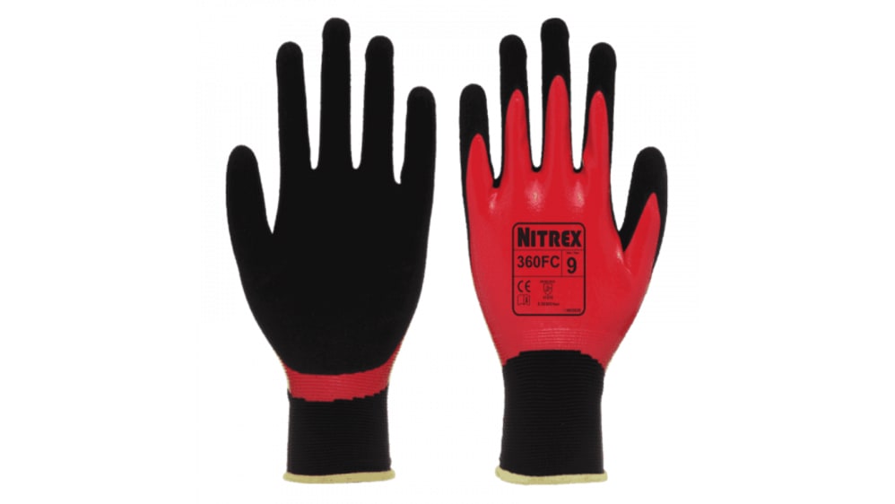 Guantes de trabajo, nylon rojo y nitrilo resistente, protección