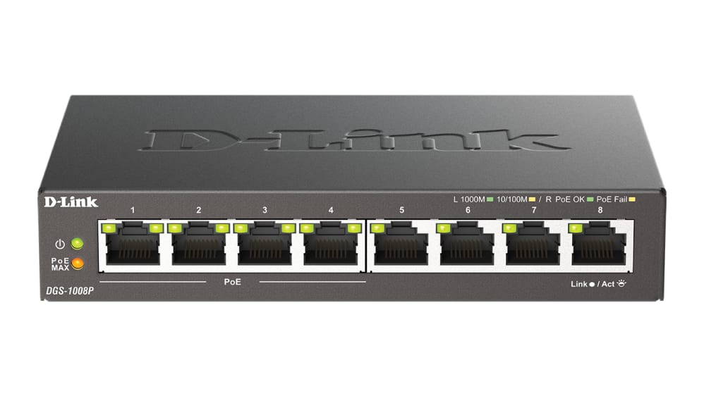DGS-1008P/B | D-Link 8-Port Gigabit PoE Unmanaged Desktop Switch