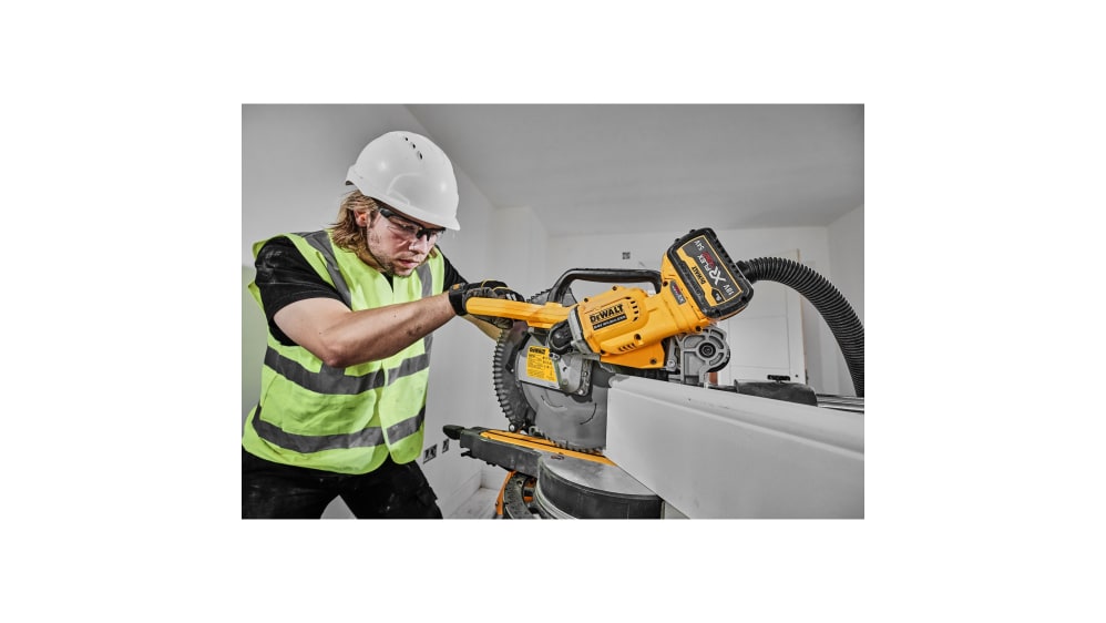 Sierra ingletadora DeWALT a batería Li-Ion, diám. de hoja 305mm, husillo  25.4mm, enchufe euro