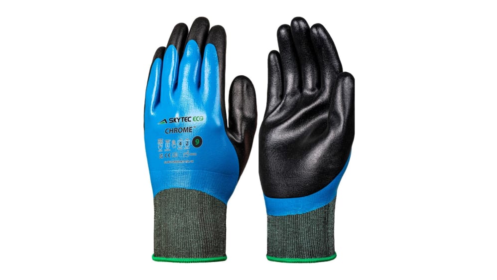 Skytec 作業用手袋 Eco Chrome, サイズ：9, ポリエステル, 黒, 青