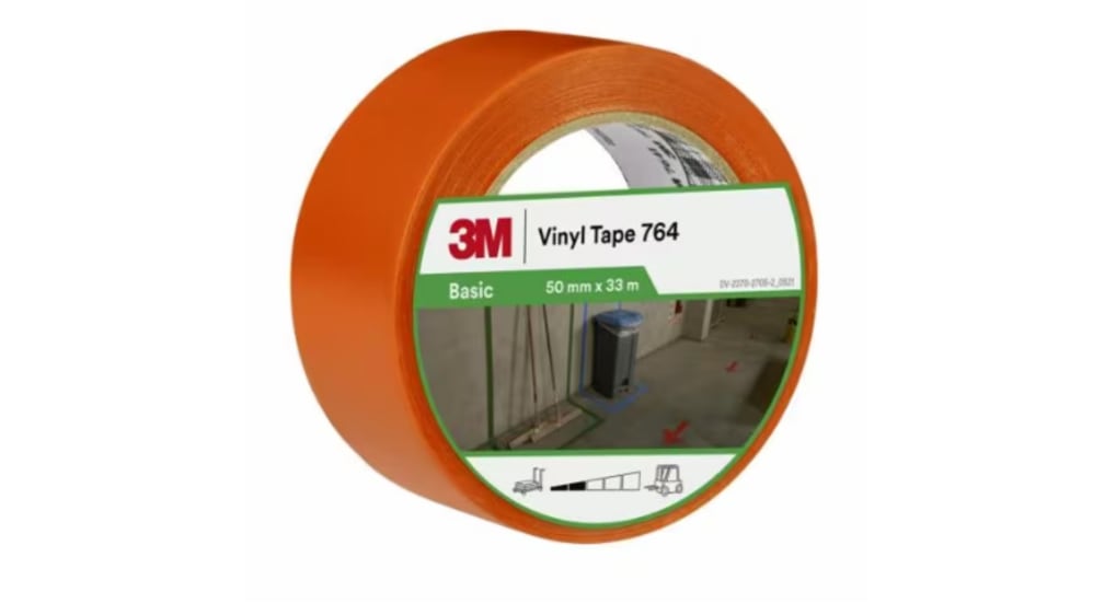764 | 3Mレーンマーキングテープ オレンジ PVC, 50mm x 33m | RS