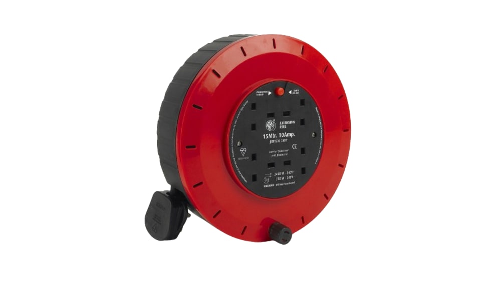 Schneider Electric Thorsman - 4 Socket Extension Lead Reel, 25m, 13A, 240V, With Safety Cut Out Switch, Open Cable Reel, JJR42513