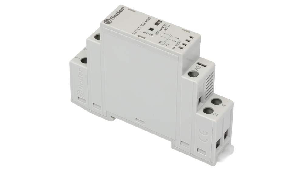 Finder 223200244320PAS Contattore Modulare 24V AC/DC, 2 NO 25A, AgSnO2, IP20 Con LED