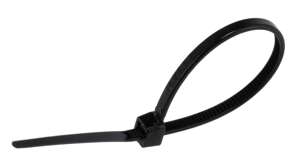 RS PRO Cable Tie, Non-Releasable, 100 mm x 2.5mm, Black Polyamide