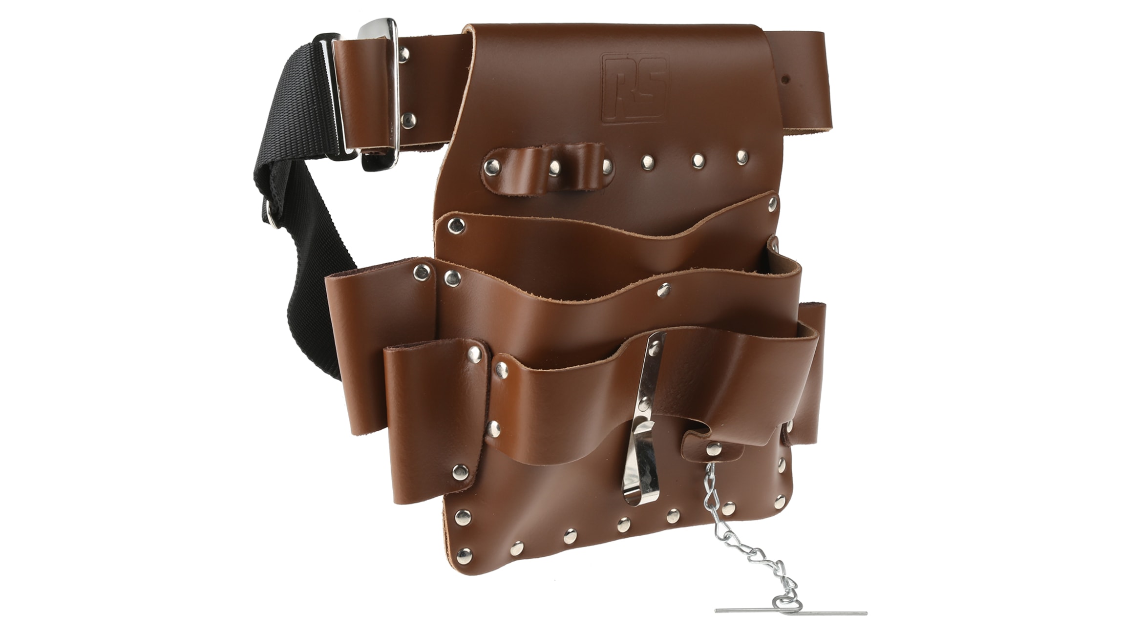 Cinturón porta herramientas en cuero de dos bolsillos. Ref