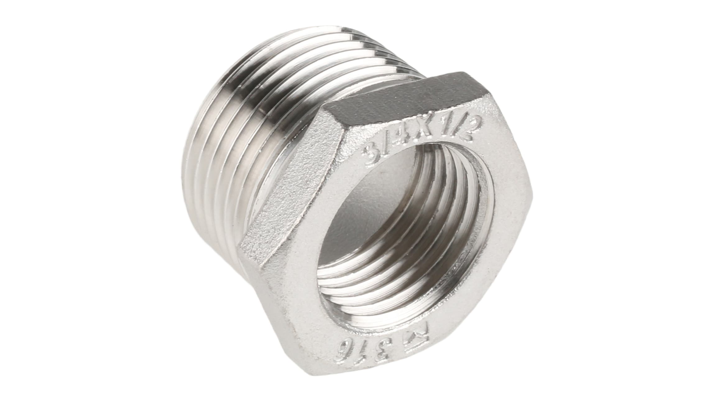RS PRO Stainless Steel Pipe Fitting Hexagon Bush, Male R 3/4in x Female G  1/2in