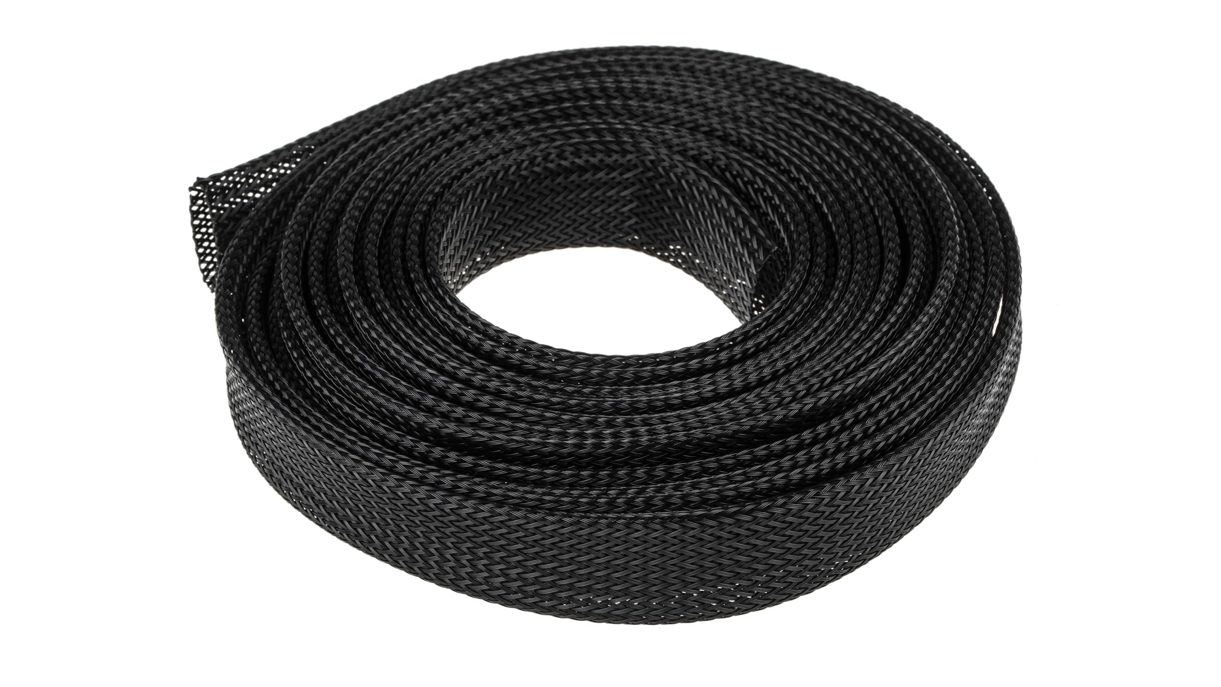 Gaine Tressée 20mm RS PRO, Noir en PET, 5m Code commande