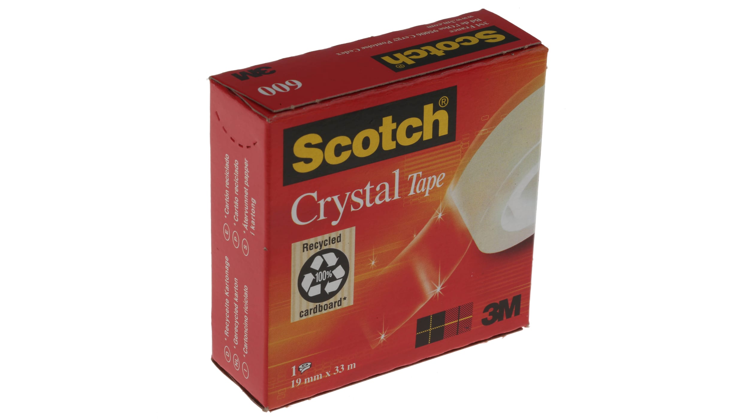 3M 600 Scotch Crystal clear tape - 19 mm x 33 m x 51 µm - Ultra clear - Box  of 12 rolls - Plastic co re