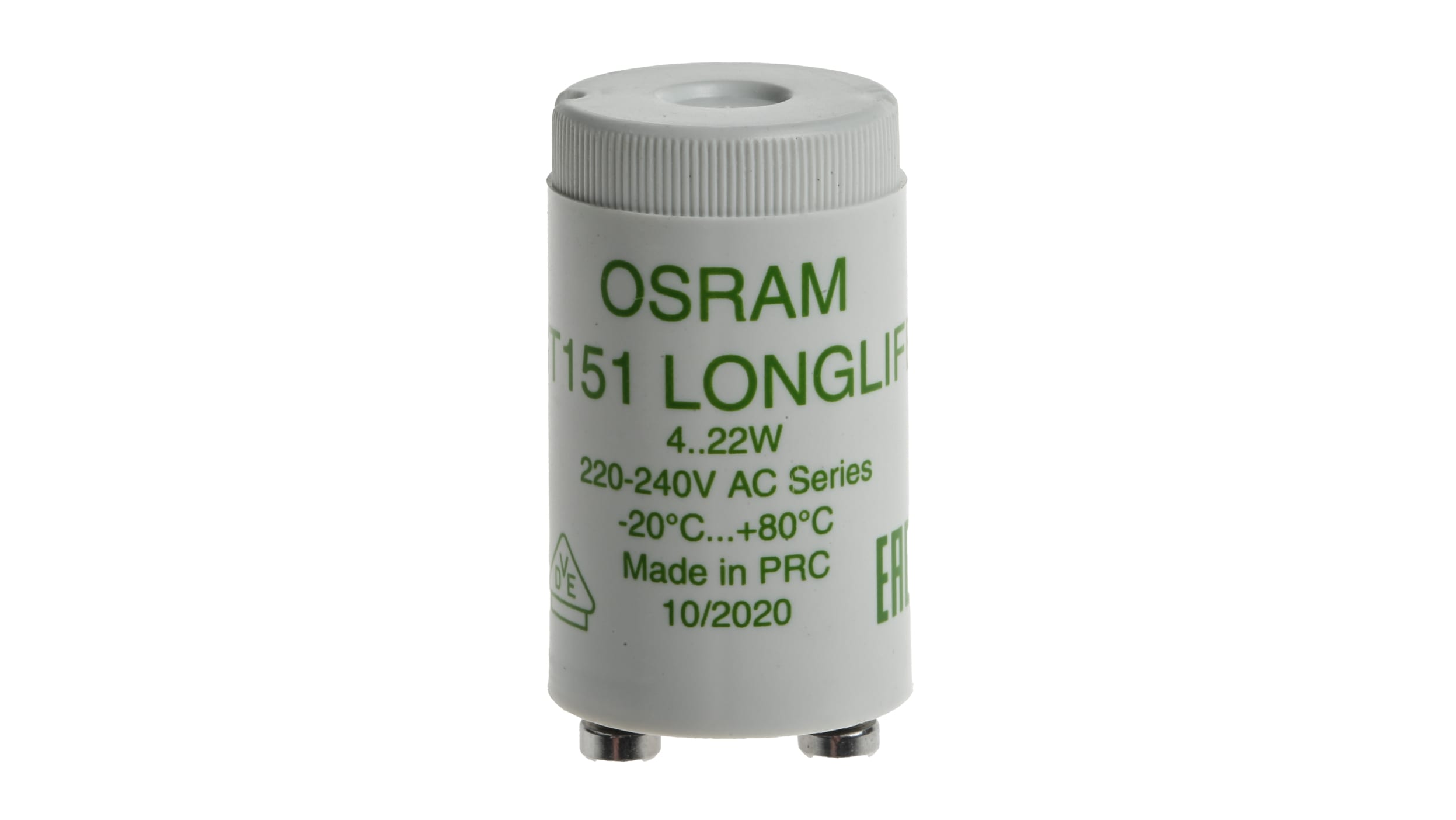 Osram ST 151 LONGLIFE Leuchtstofflampen Starter 2-polig, 4 bis 22 W / 230  V, Ø 21.5mm x 35 mm