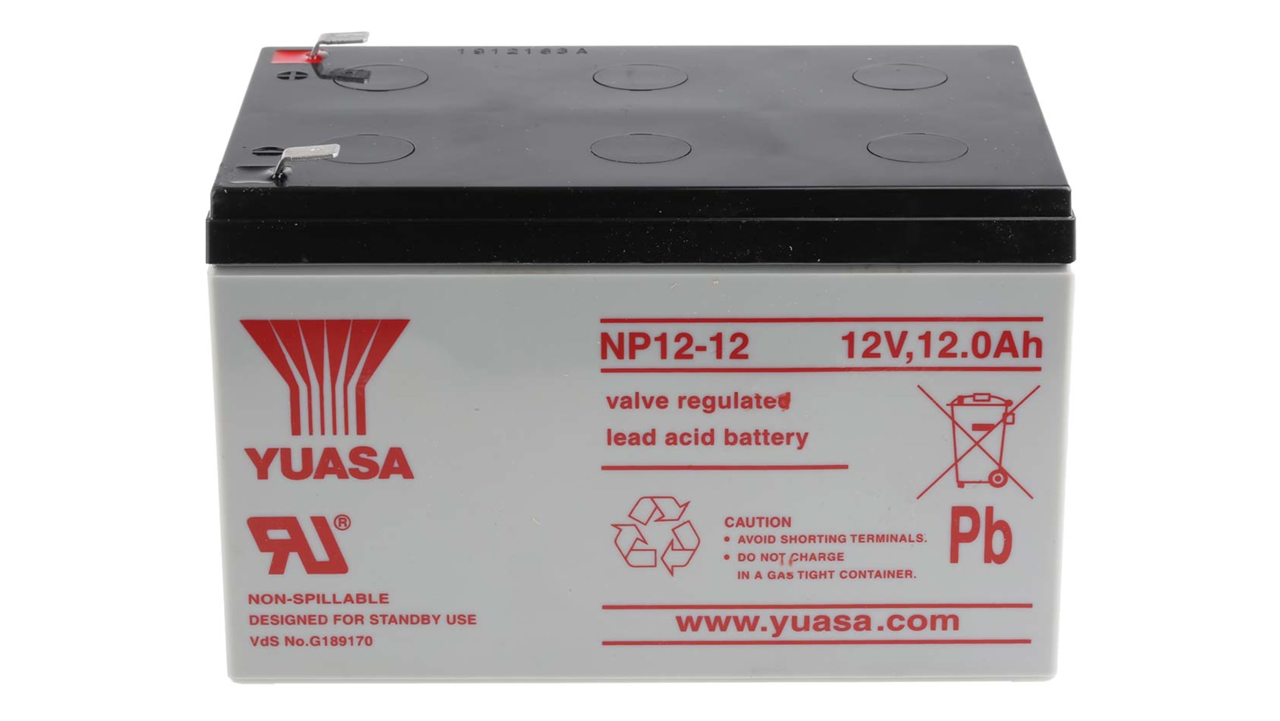 Yuasa 12V Faston 6.35mm Sealed Lead Acid Battery, 12Ah