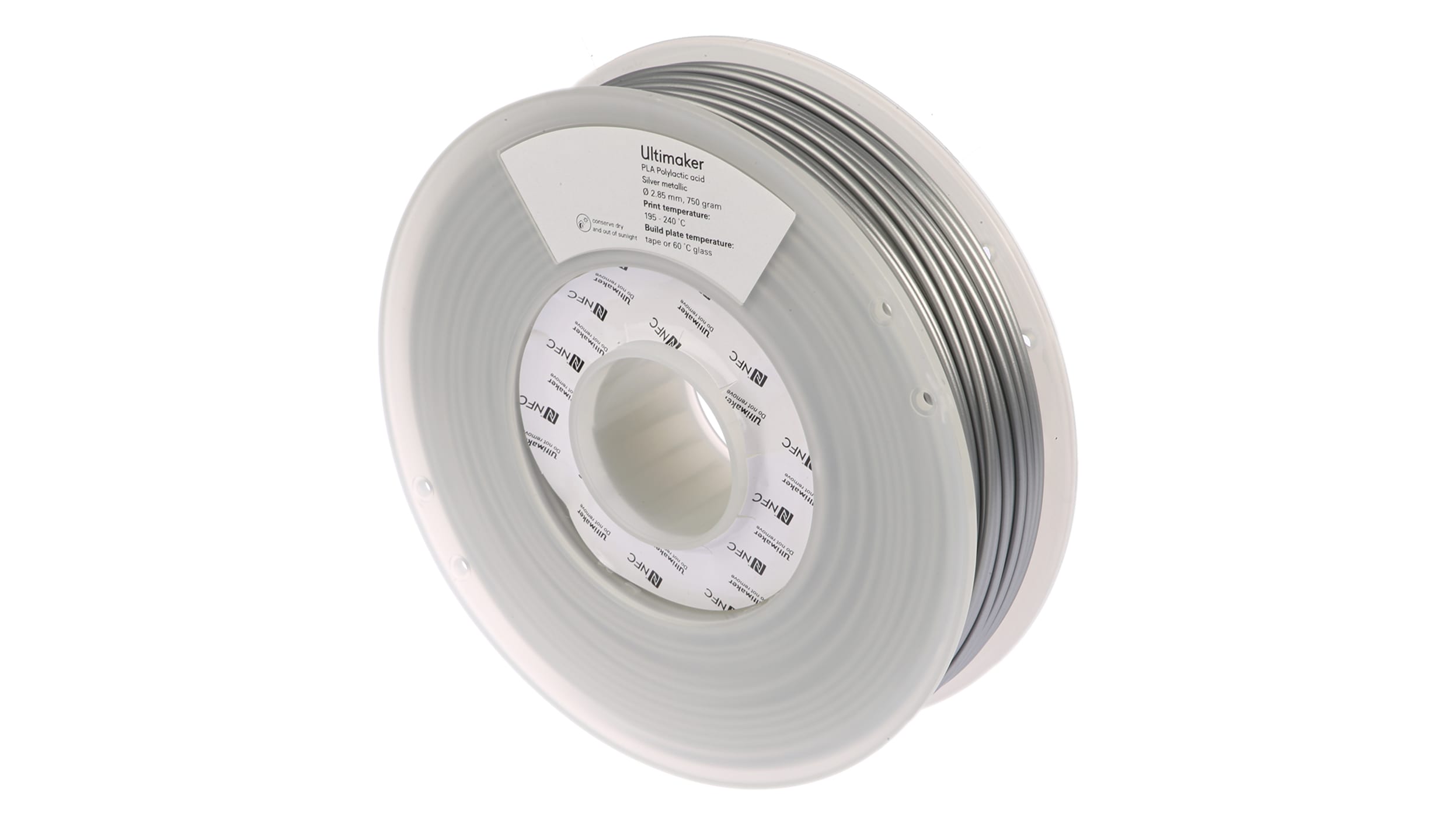 Filament pour imprimante 3D Ultimaker, PLA, Ø 2.85mm, Argent, 750g, FDM