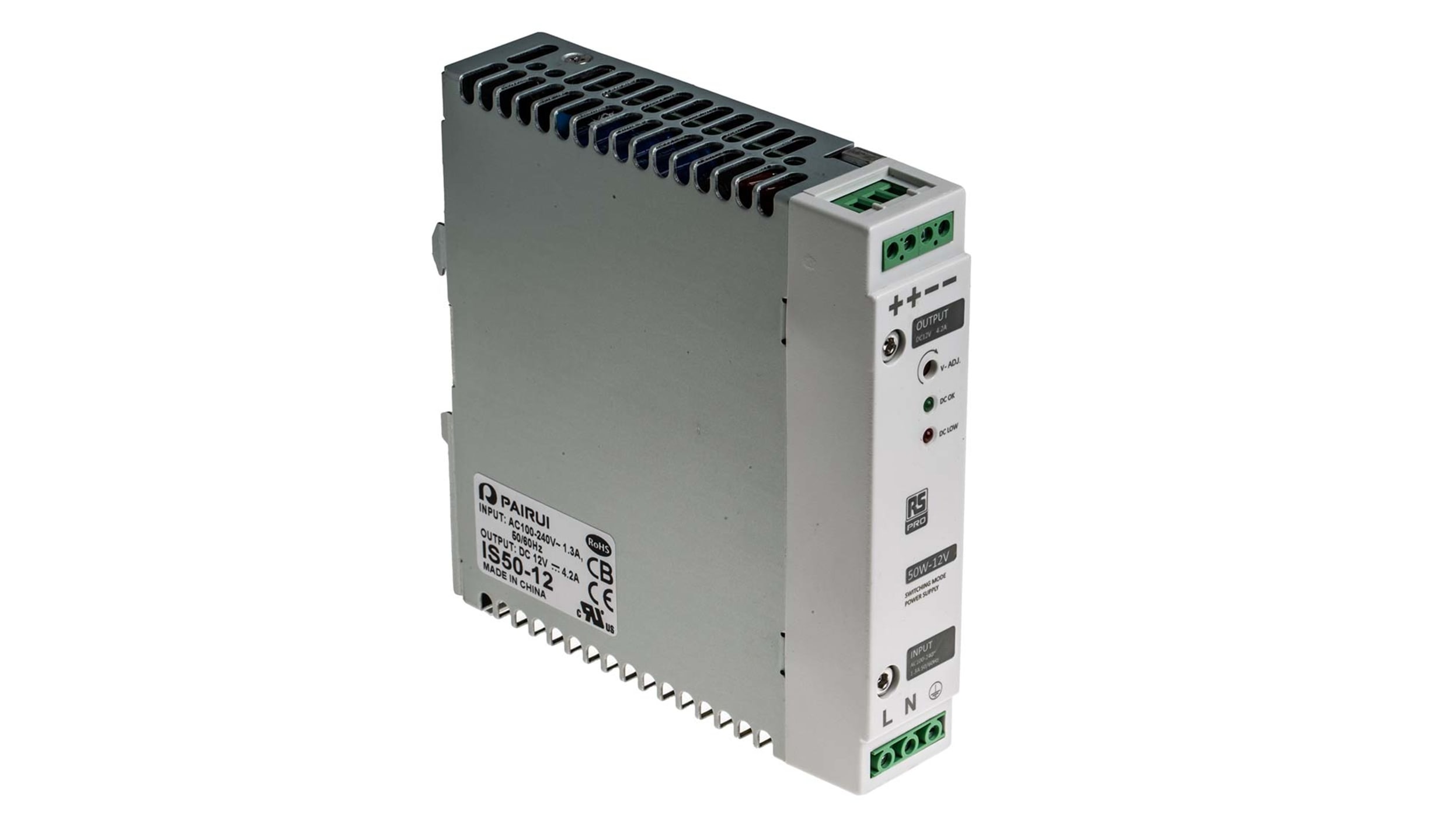 RS PRO Switch-Mode DIN-Schienen Netzteil 50W, 230V ac, 12V dc / 4.2A