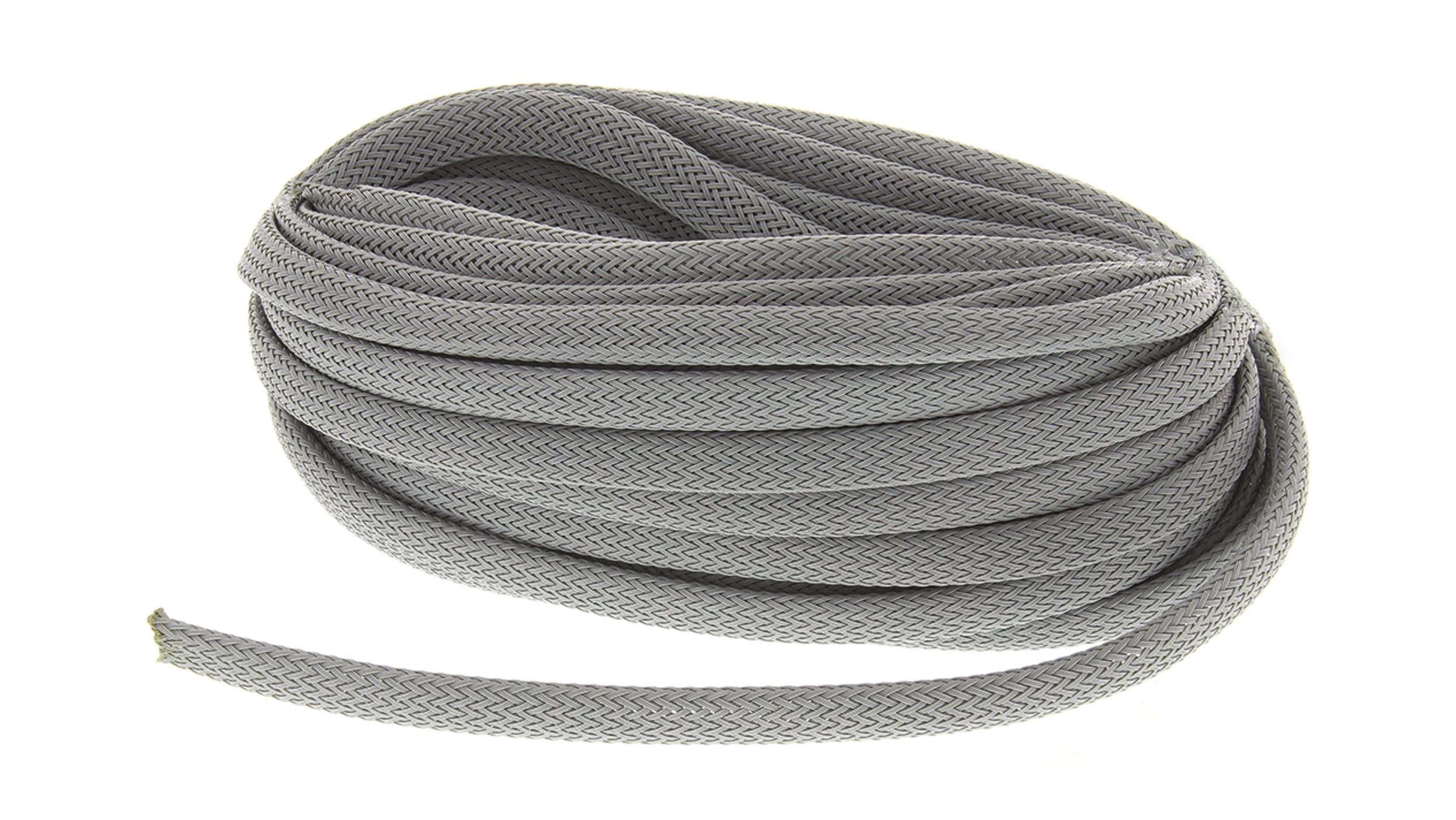 Gaine Tressée 8mm HellermannTyton, Gris en Nylon 66, 10m Code