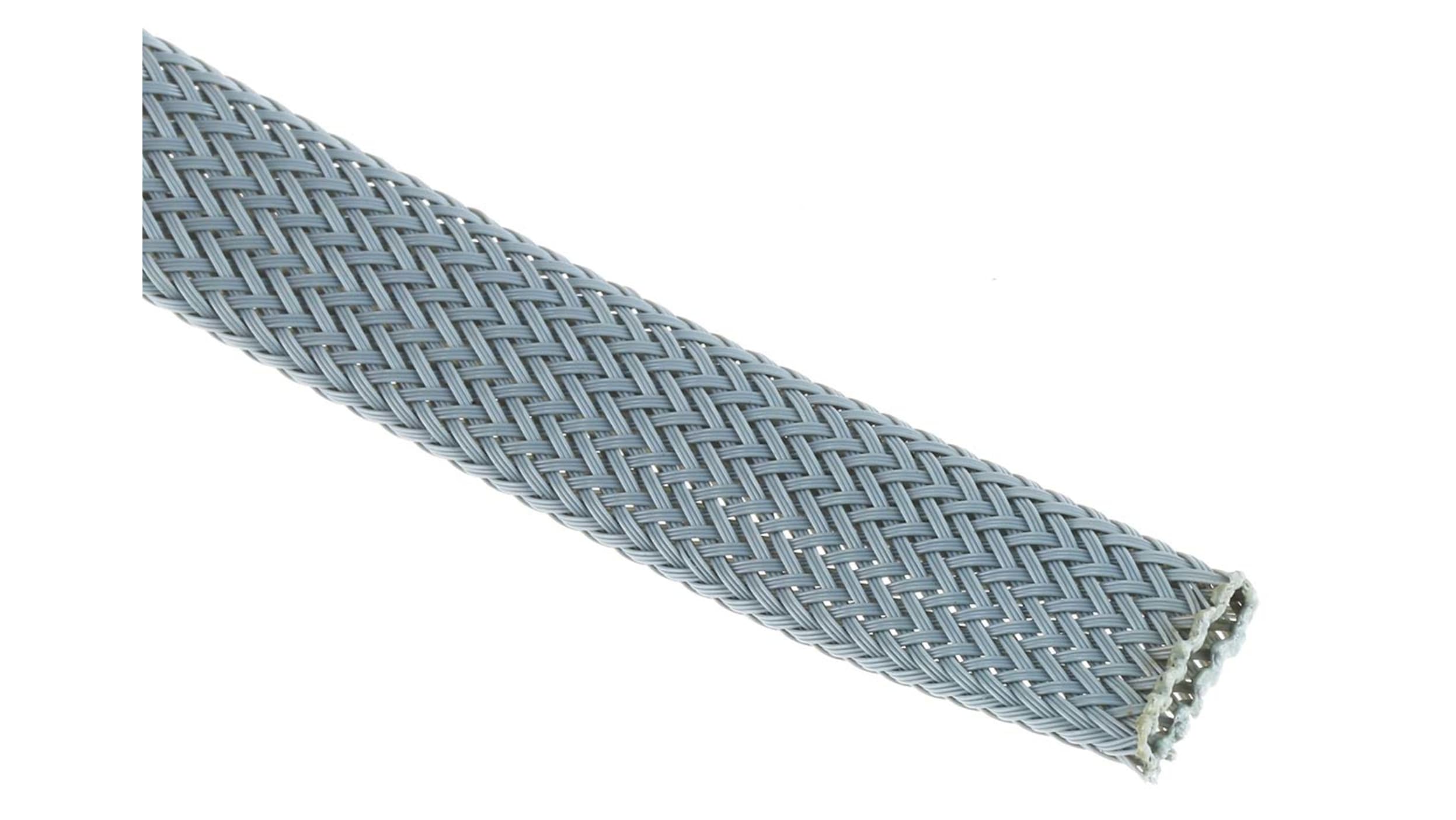 HellermannTyton Expandable Braided Nylon 66 Grey Cable Sleeve, 8mm  Diameter, 10m Length