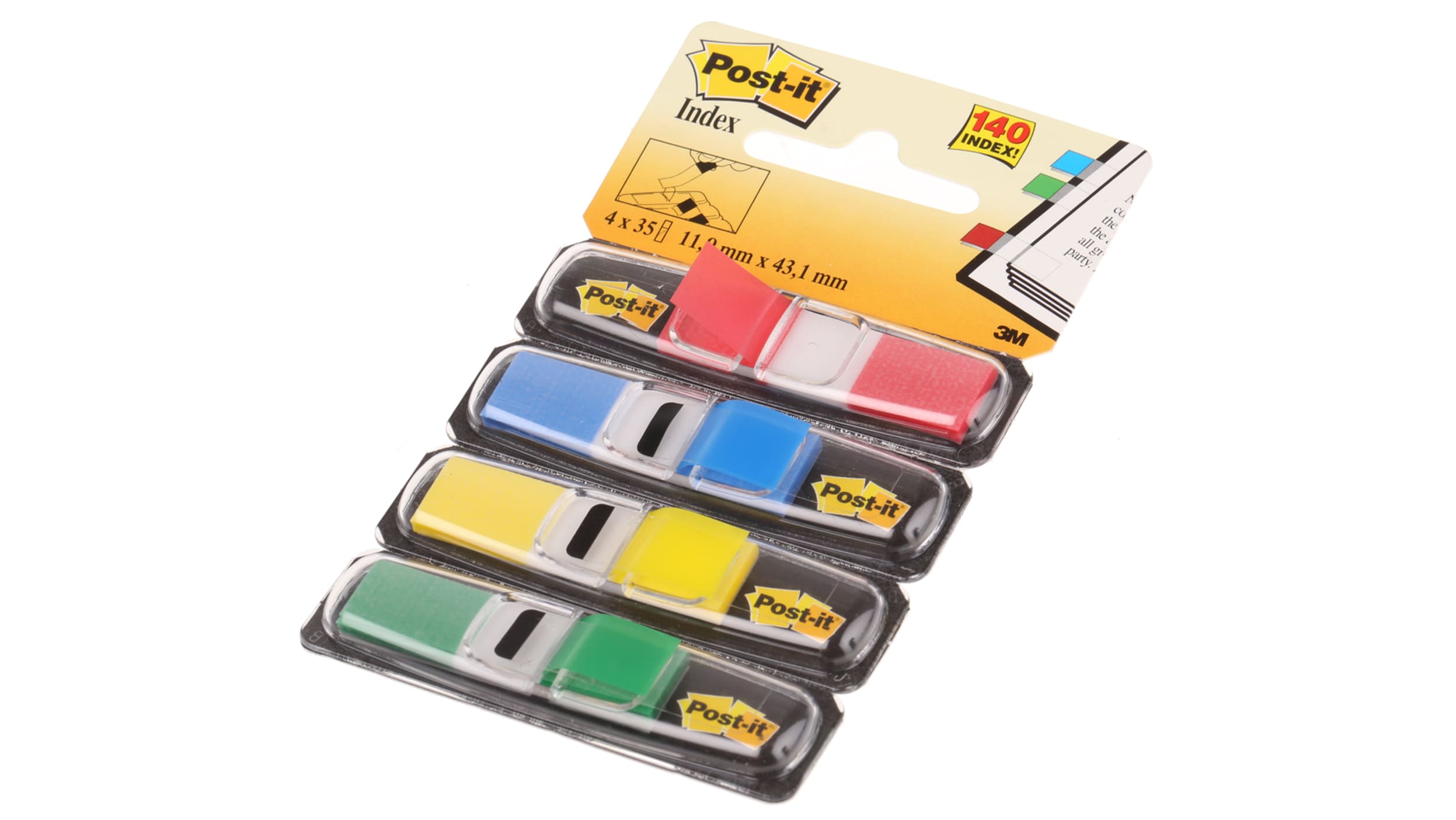 Marque-Pages Post-It®, Petit, Jaune, Rouge, Bleu et Vert, 11.9 mm