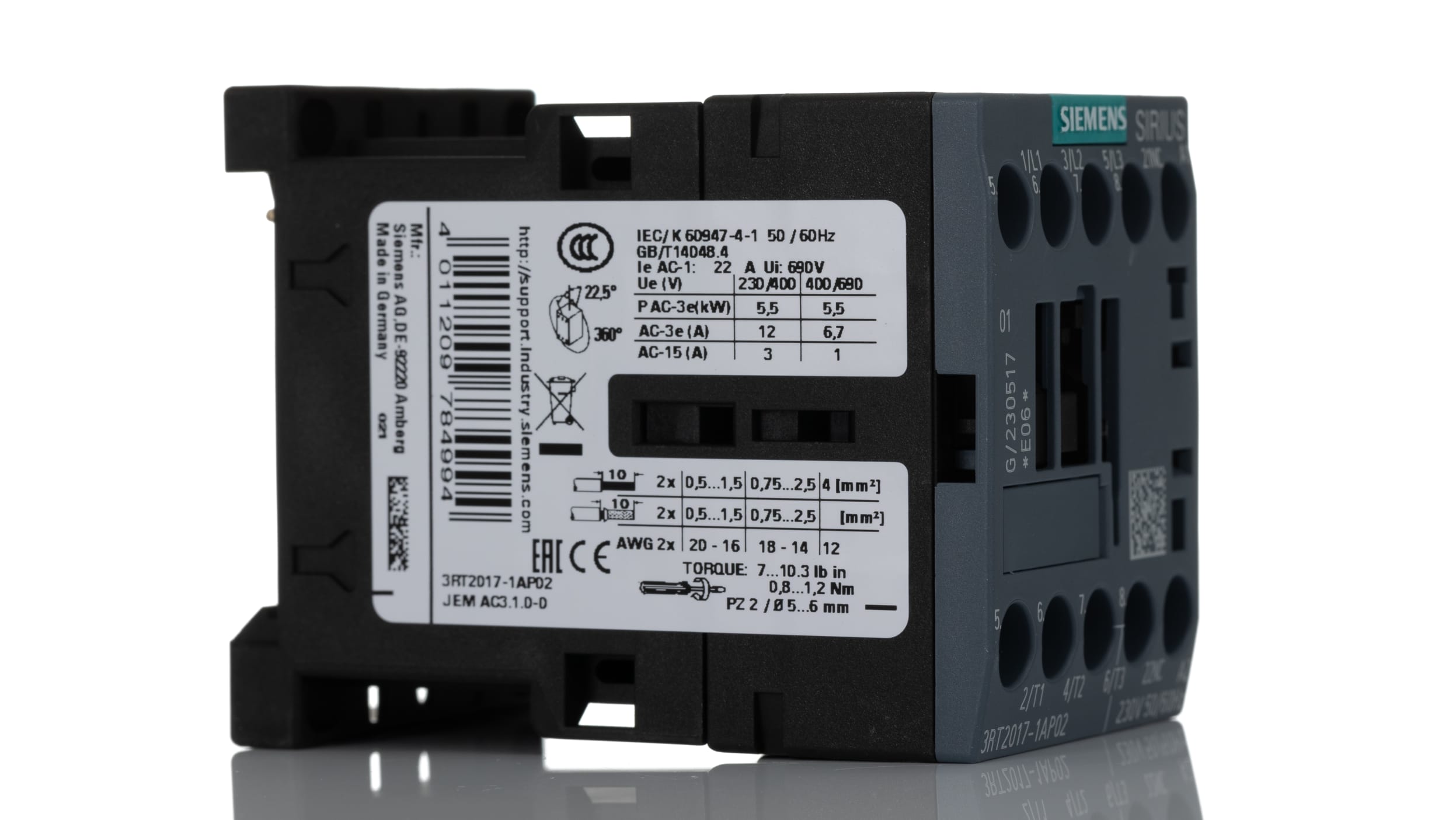 3RT2017-1AP02 | Siemens SIRIUS 3RT Size S00, 3RT2 Leistungsschütz 