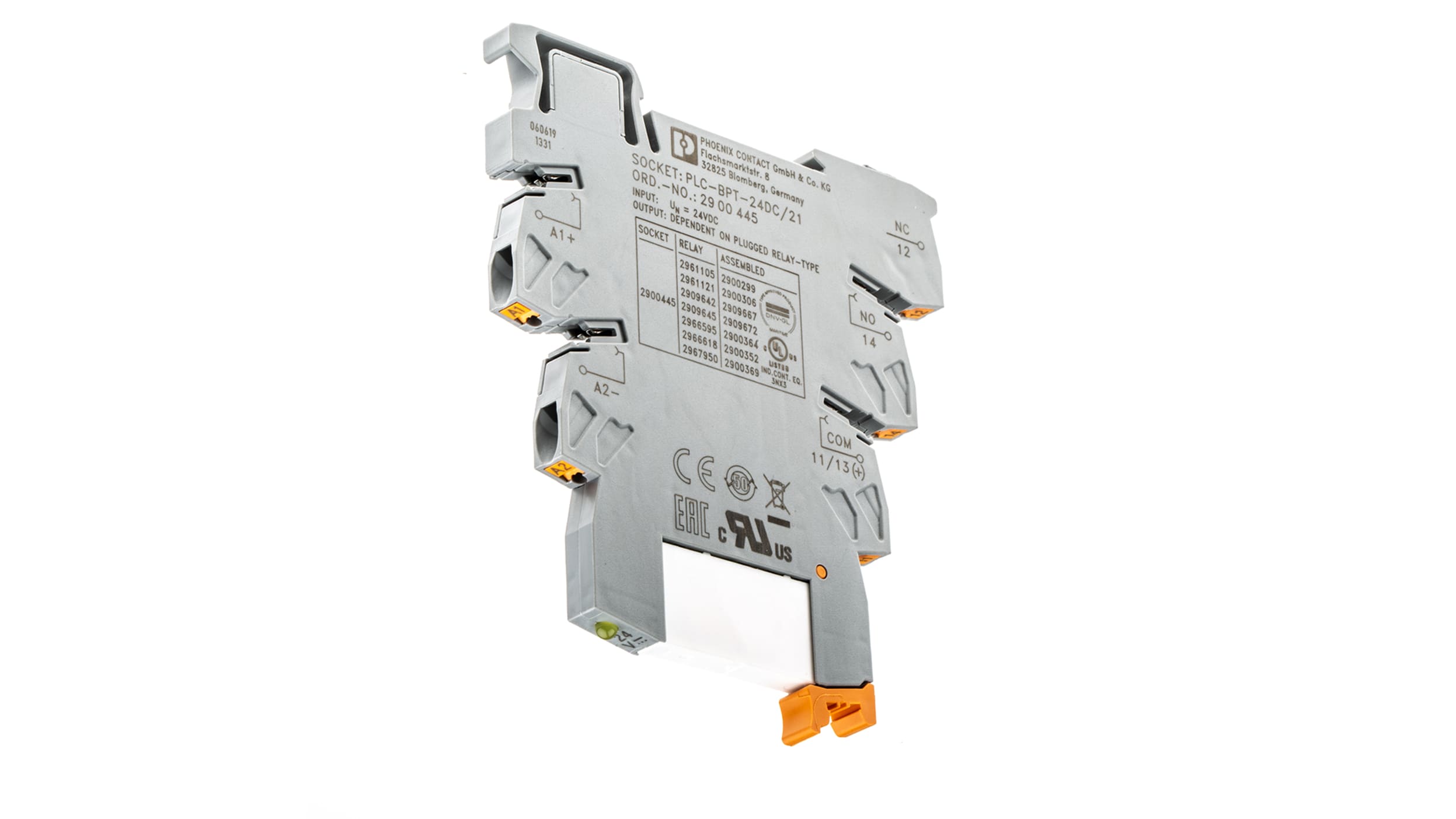 2900299, Phoenix Contact PLC-RPT-24DC/21 Interface Relais, 18.5V / 33.6V dc  24V dc, 1-poliger Wechsler DIN-Schienen 250V ac/dc