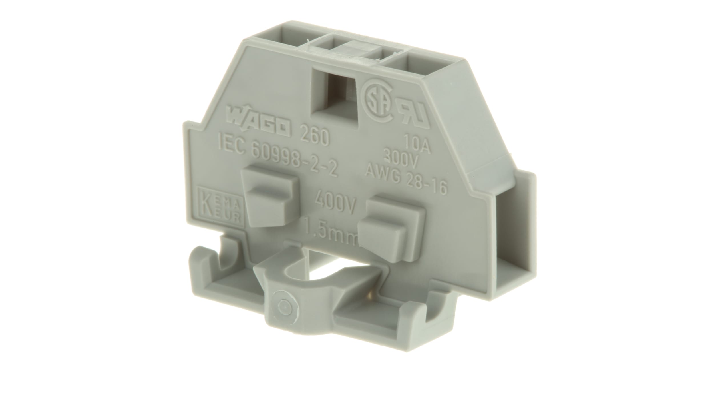 Wago 260 Series Grey Modular Terminal Block, 1.5mm², Single-Level, Cage  Clamp Termination