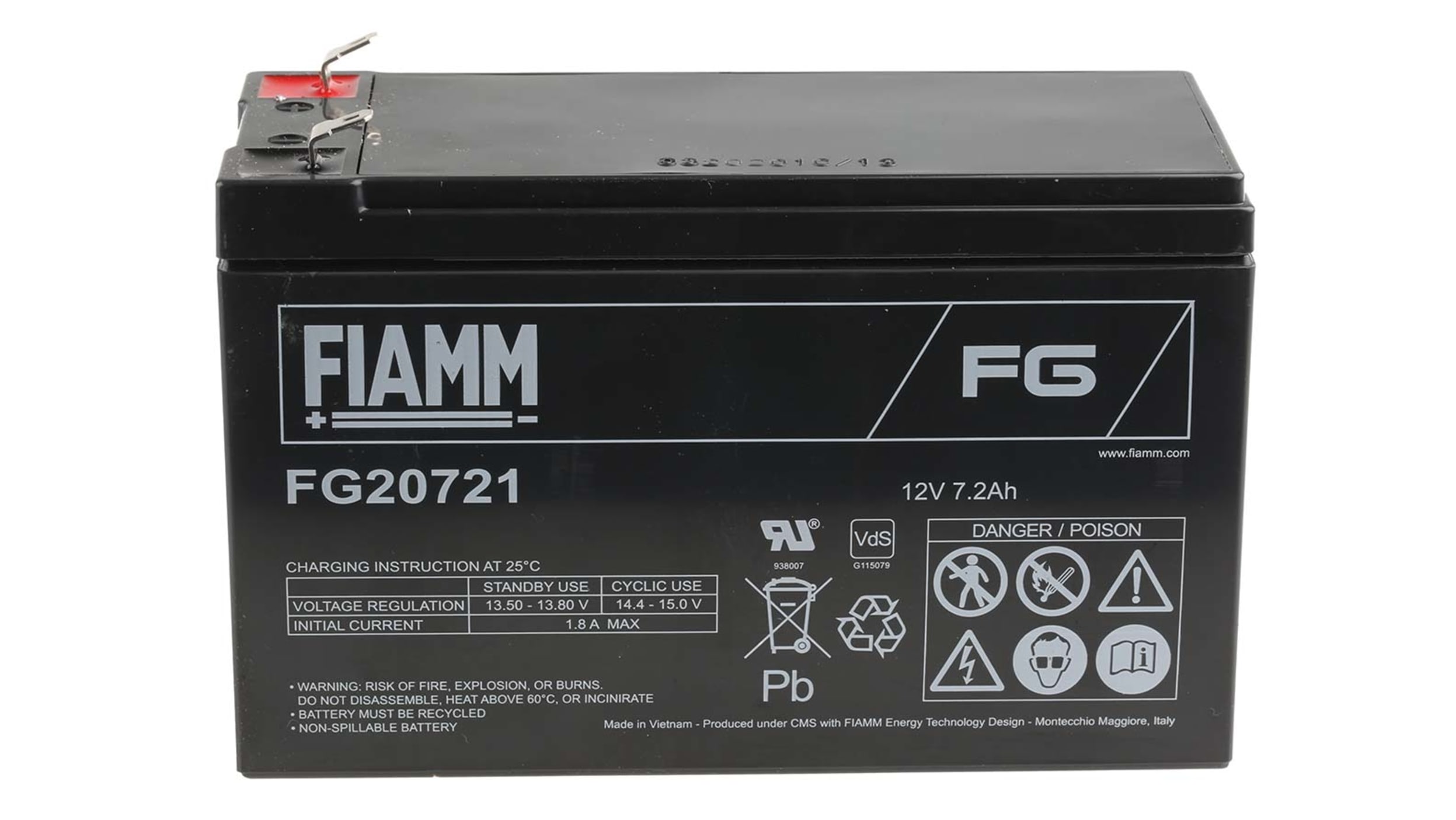 Batterie au plomb étanche Fiamm 12V 7.2Ah Code commande RS