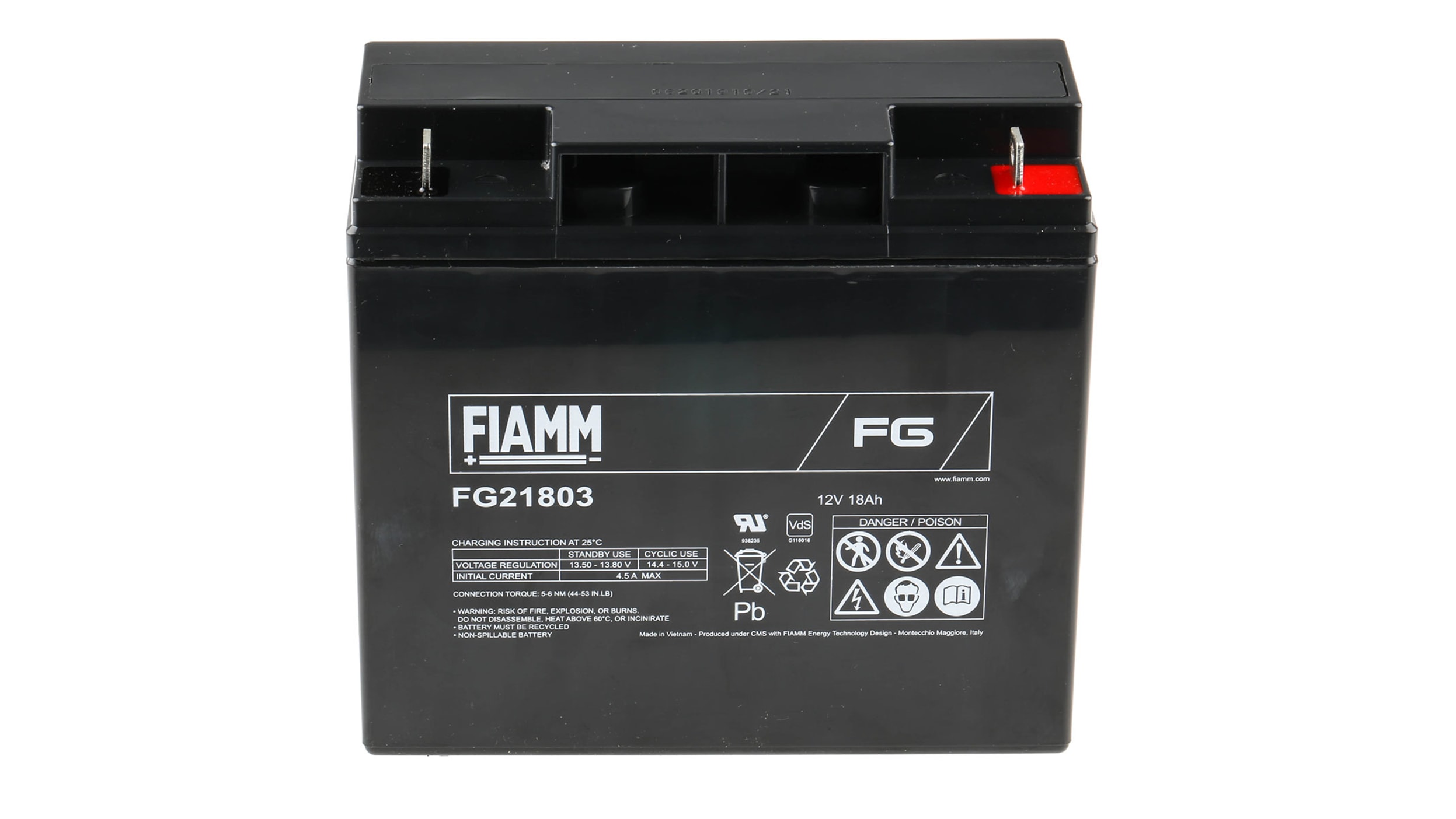 Batteria al piombo sigillata Fiamm, 12V, 18Ah, 181 x 76 x 167mm, -20 → +50°C