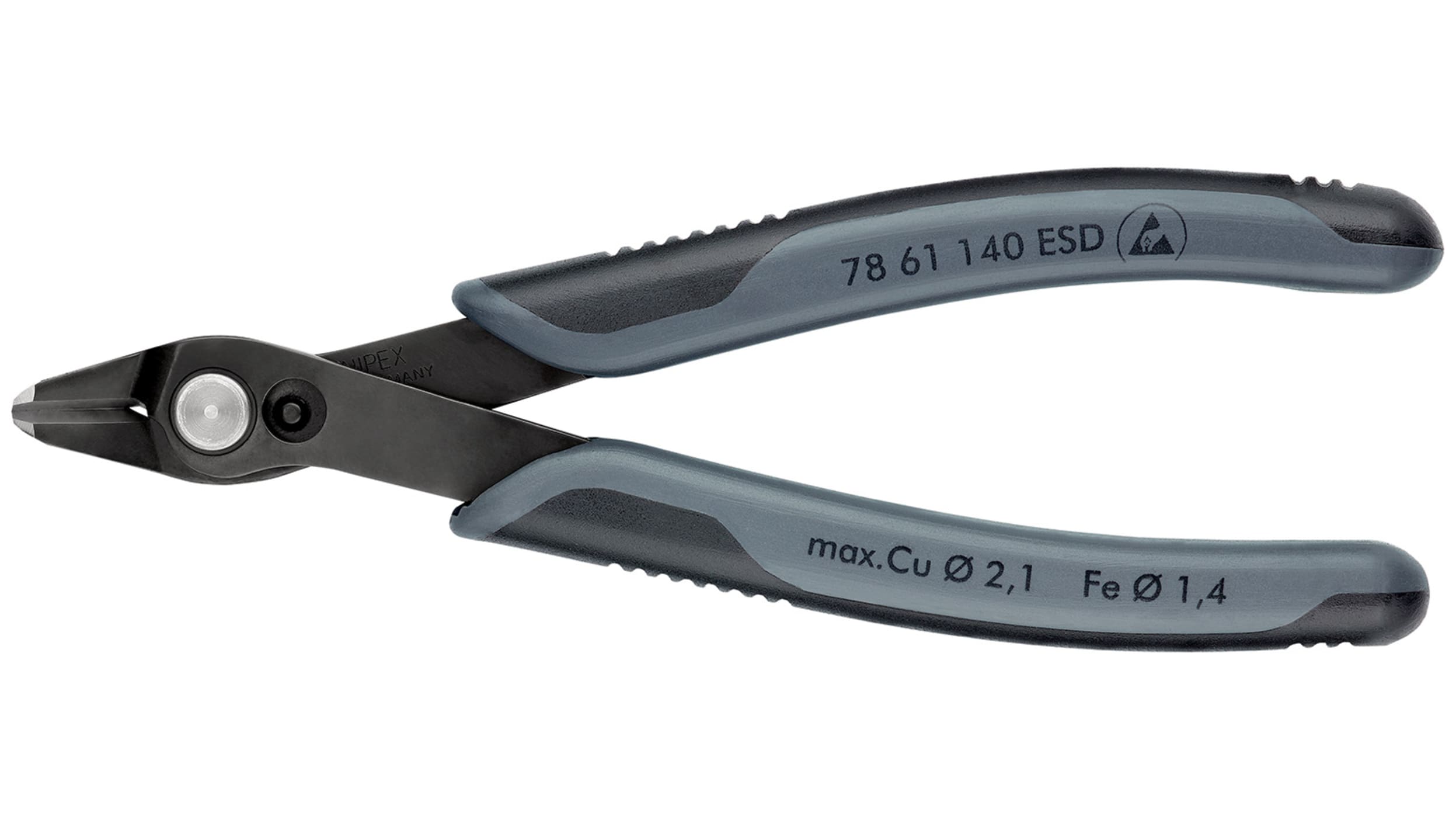 Knipex 電子プライヤ 全体長さ：140 ミリ, 電子サイドカッター 最大切断能力：2.1mm, 78 140 ESD |