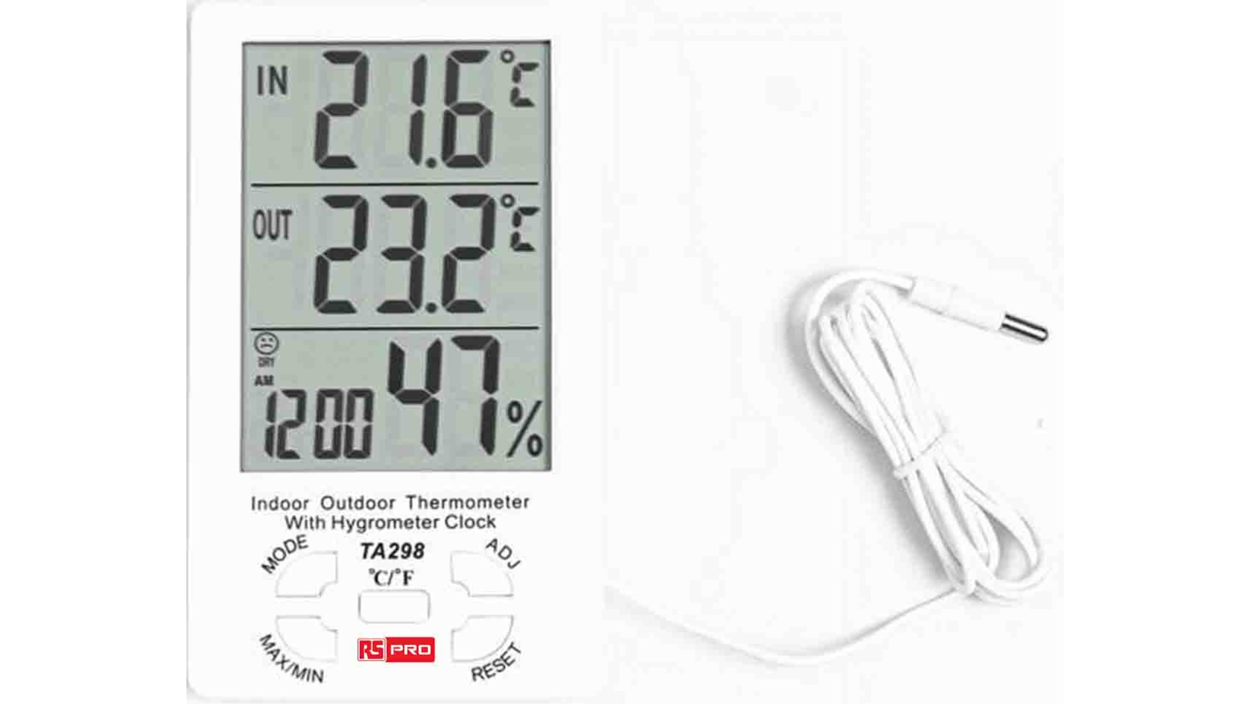 RS PRO TA298 Hygrometer, Typ Digitalhygrometer / 99%RH