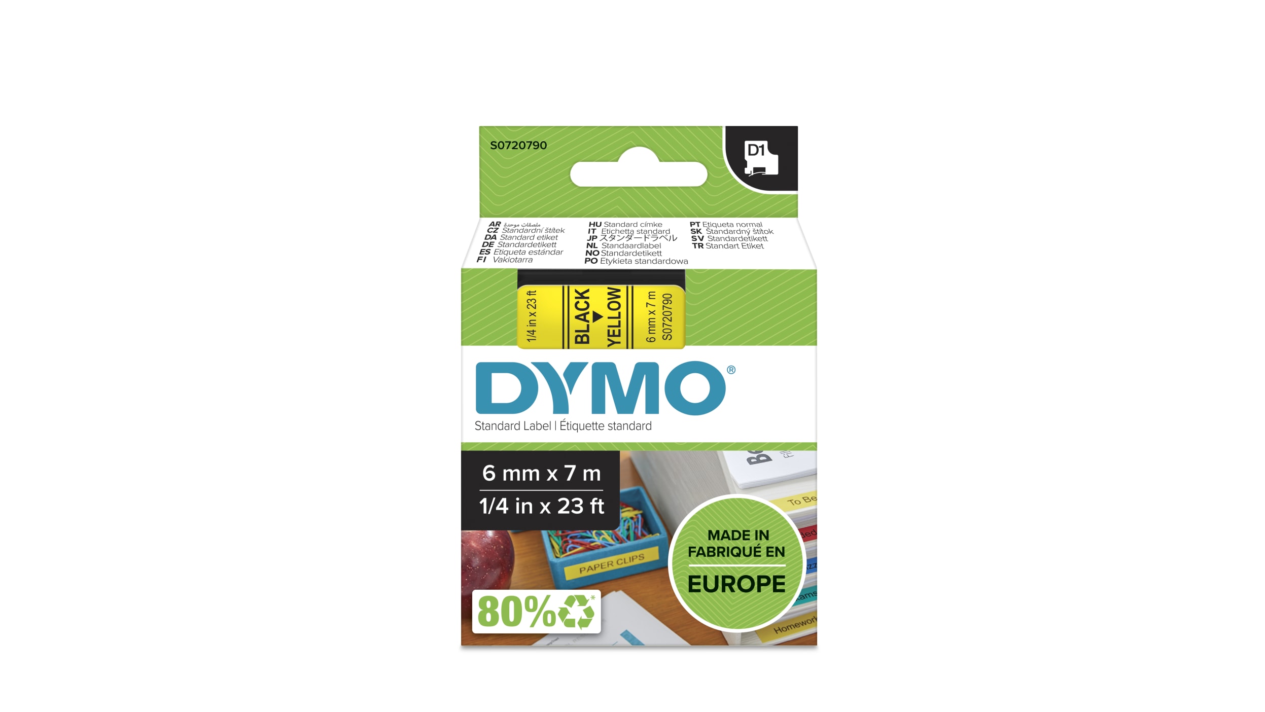 Ruban pour étiqueteuse Dymo 4 m x 12 mm Noir sur Jaune