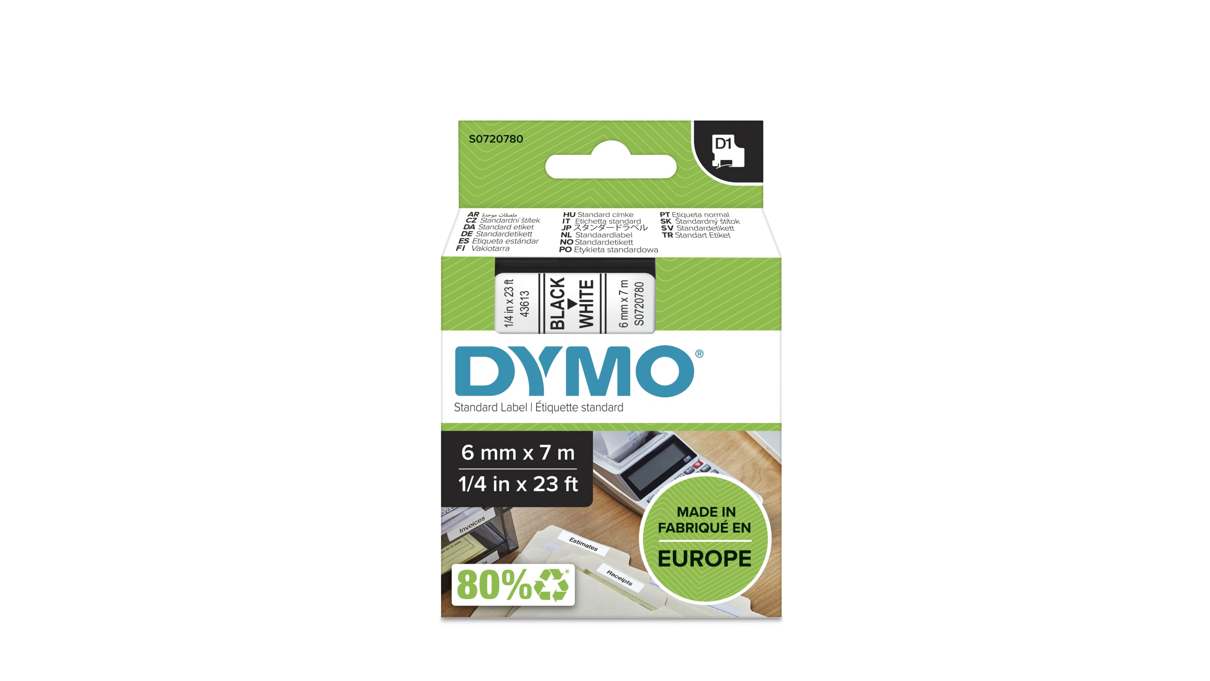 Ruban Dymo D1 (43613) - Noir sur blanc - 6mm x 7m Noir DYMO pour  LabelManager